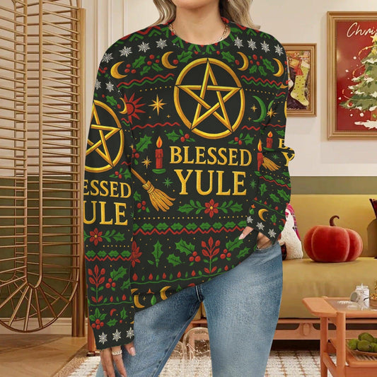 Pentacle Wicca Christmas Sweatshirt Blessed Yule Goddess Pagan Sweater-MoonChildWorld