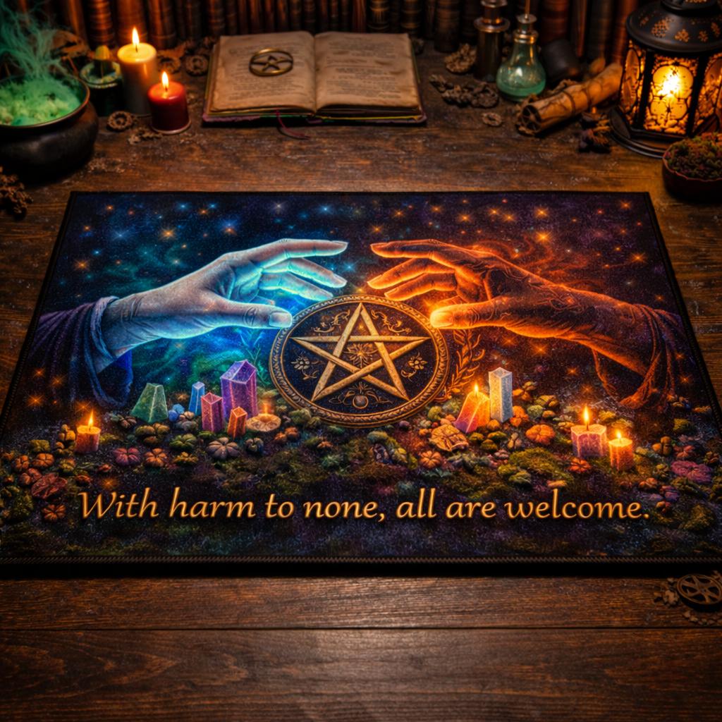 Pentacle & Witchy Hand Doormat – Wicca Pagan Welcome Mat for Witchy Home Decor-MoonChildWorld