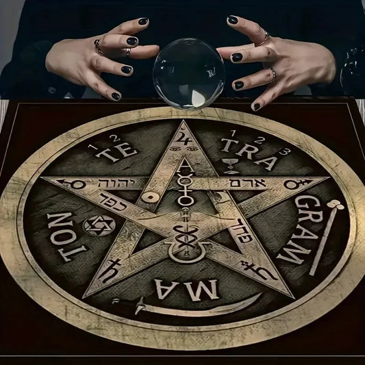Pentagram Tarot Wheel Altar Cloth with Hebrew Symbols-MoonChildWorld