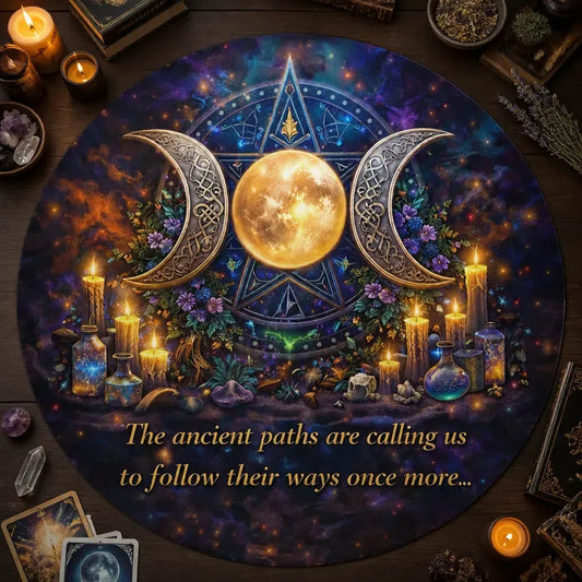 Pentagram Triple Moon Pagan Round Rug Witchcraft Carpet for Wiccan Home Decor_mockup_2.webp
