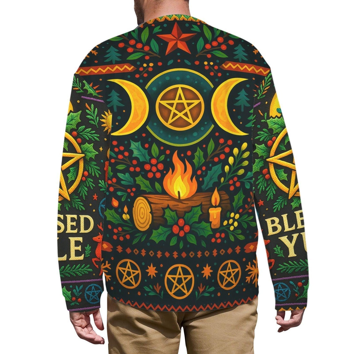 Pentagram Triple Moon Wicca Yule Sweatshirt Pentacle Pagan Christmas Sweater-MoonChildWorld
