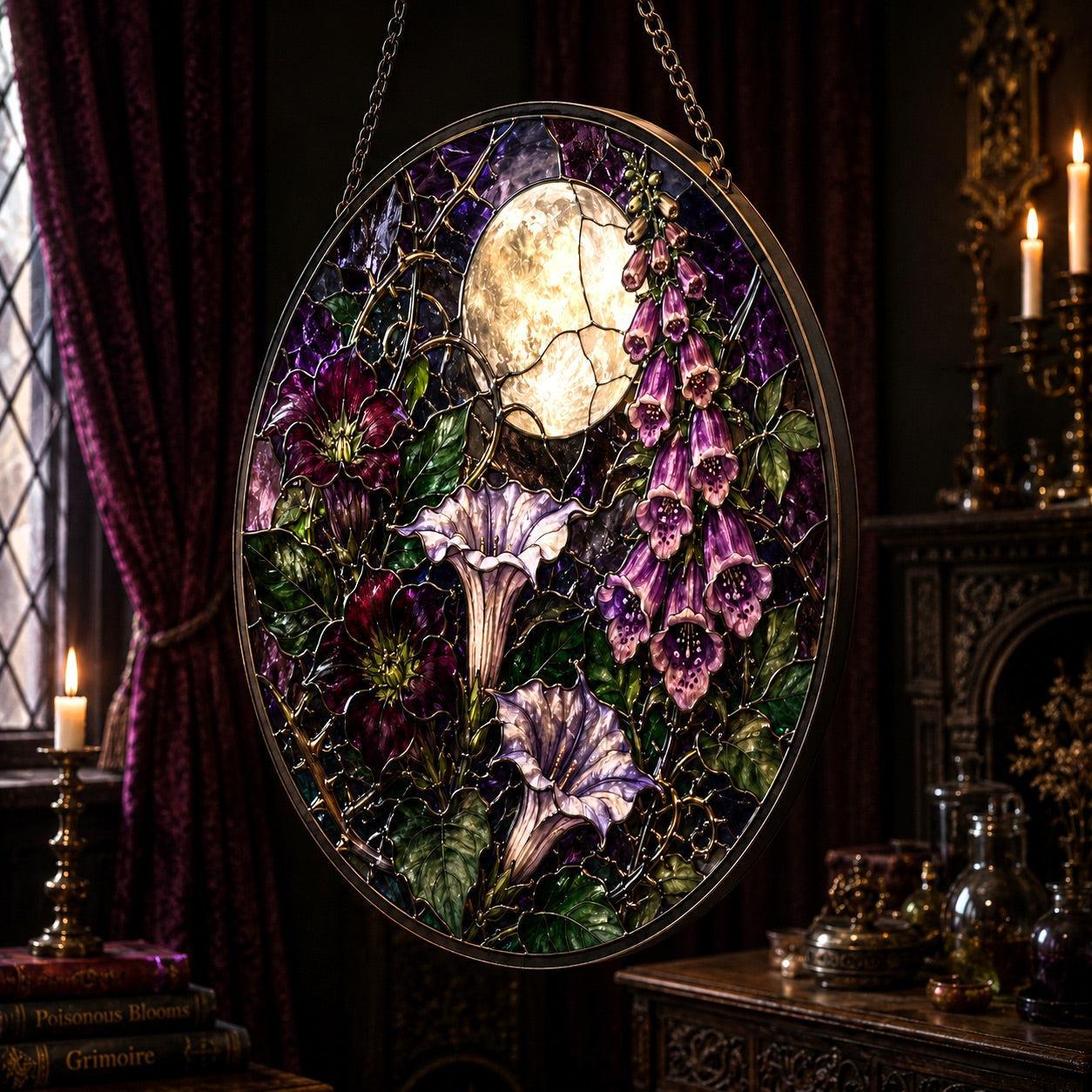 Poisonous Moon Garden Glass Suncatcher - close up detail