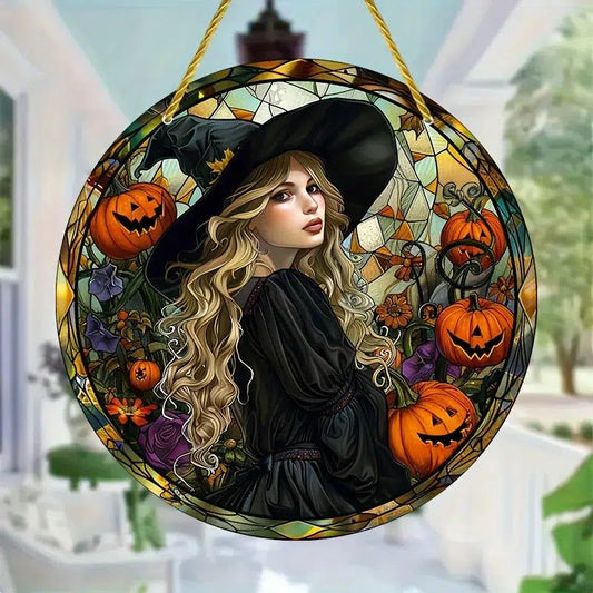 Pumpkin Witch Suncatcher For Halloween Witchy Window Hanging-MoonChildWorld