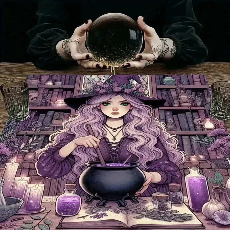 Witch purple occult symbols tarot altar cloth โ spiritual home dorm Halloween witchcraft decor