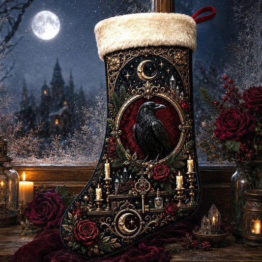 Raven And Roses Christmas Stocking Dark Academia Gothic Decor, styled shot 4