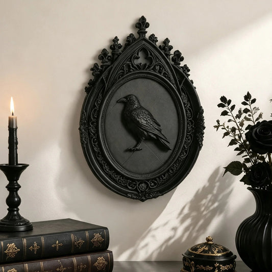 Raven Embossed Resin Wall Plaque Gothic Vintage Wall Decor-MoonChildWorld