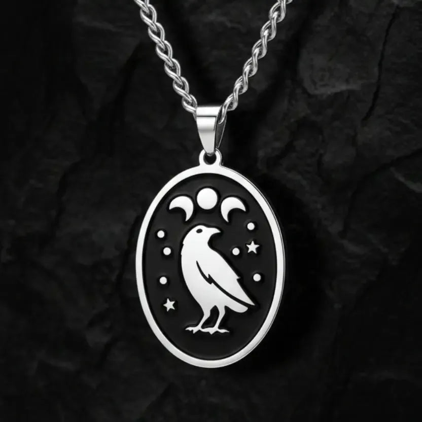 Raven Moon Phase Pendant Necklace Gothic Witch Jewelry-MoonChildWorld