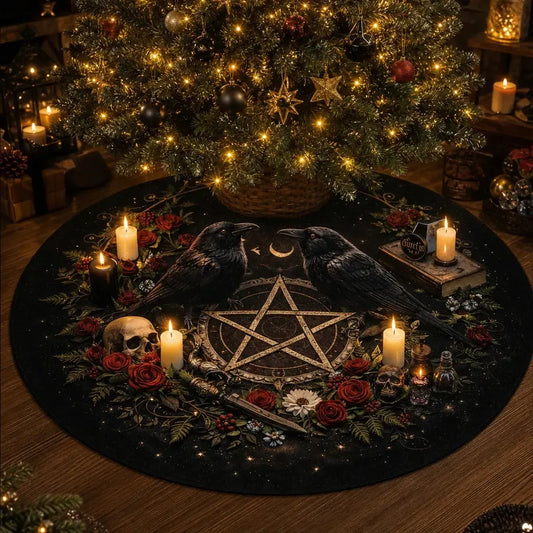 Raven Pentagram Yule Tree Skirt – Pagan Witchy Gothic Decor_mockup_1.webp