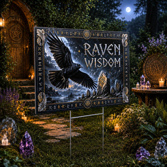 Raven Wisdom Black Raven Moon Wicca Yard Sign - garden display