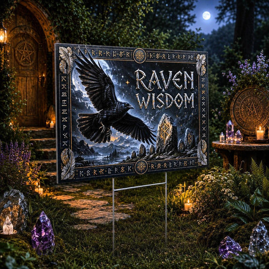 Raven Wisdom Black Raven Moon Wicca Yard Sign - garden display