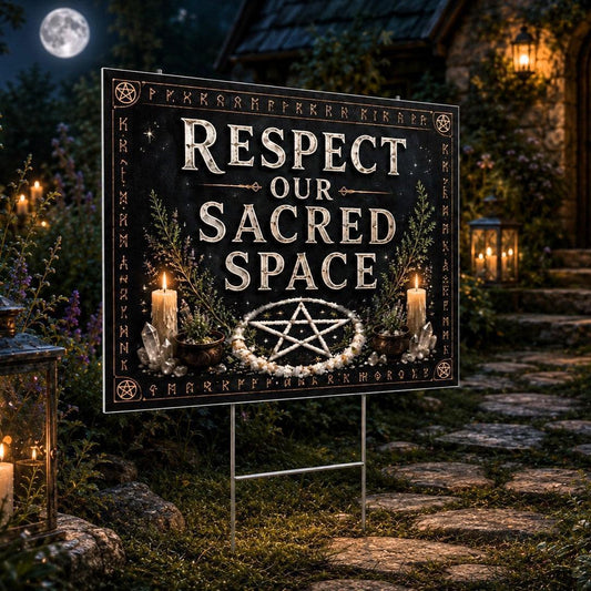 Respect Our Sacred Space Pentacle Pagan Yard Sign - garden display