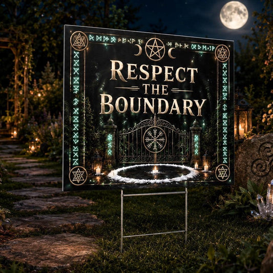 Respect the Boundary Gate Runes Wicca Yard Sign - garden display