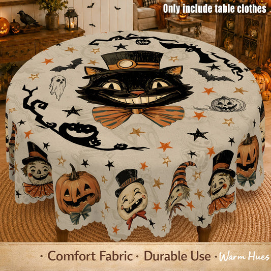 Retro Halloween tablecloth with cute vintage spooky decor