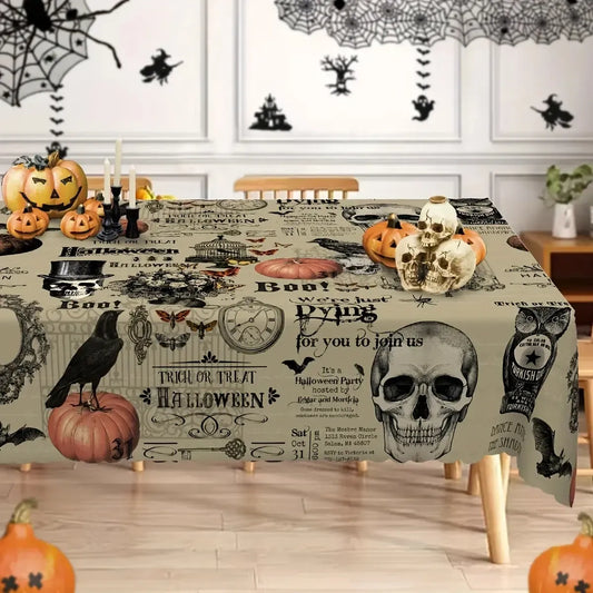Retro Skull Spider Halloween Tablecloth Gothic Table Decor-MoonChildWorld