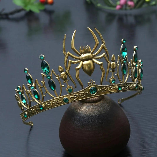 Rhinestones & Crystal Dark Goddess Halloween Crown - Gothic Spider Web Tiaras Witch Hair Accessories Vampire Accessory-MoonChildWorld