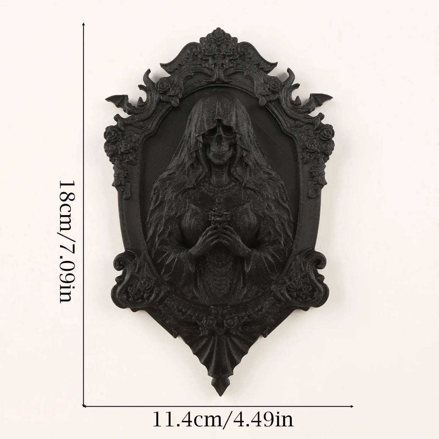 Rose Carved Skull Figure Wall Ornament โ size and scale reference