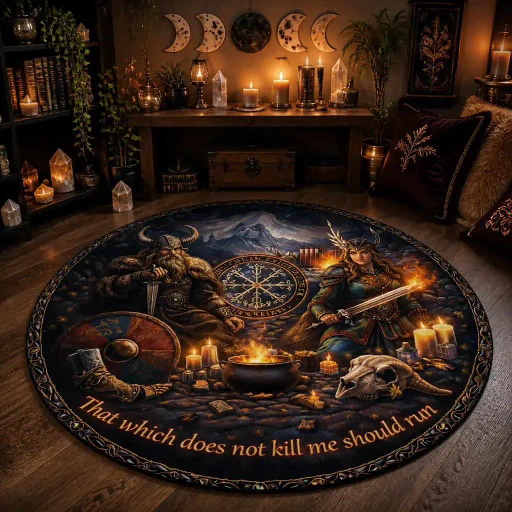 Runes Viking Round Rug Odin Freyja Goddess Carpet Norse Mythology Home Decor_mockup_1.webp