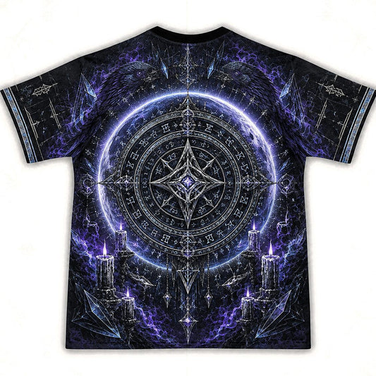 Runic Sigil Circle T-Shirt Raven Candle Cosmic Occult Tee back view