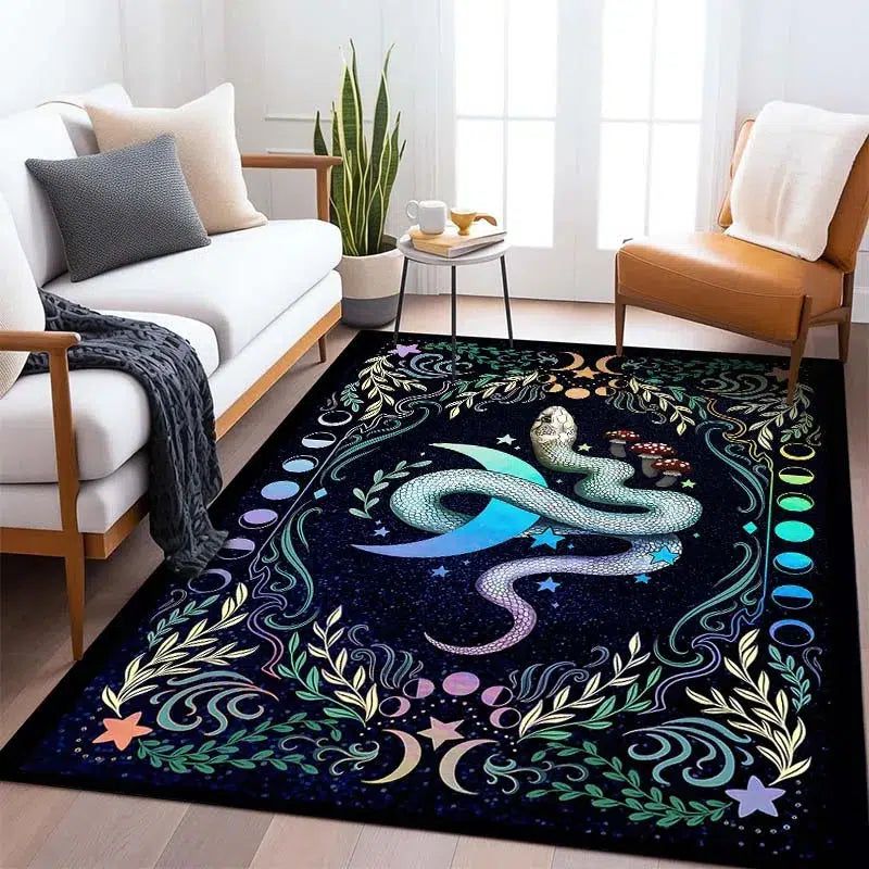 Tarot Divination Moon Snake Carpet Witchy Area Rug-MoonChildWorld