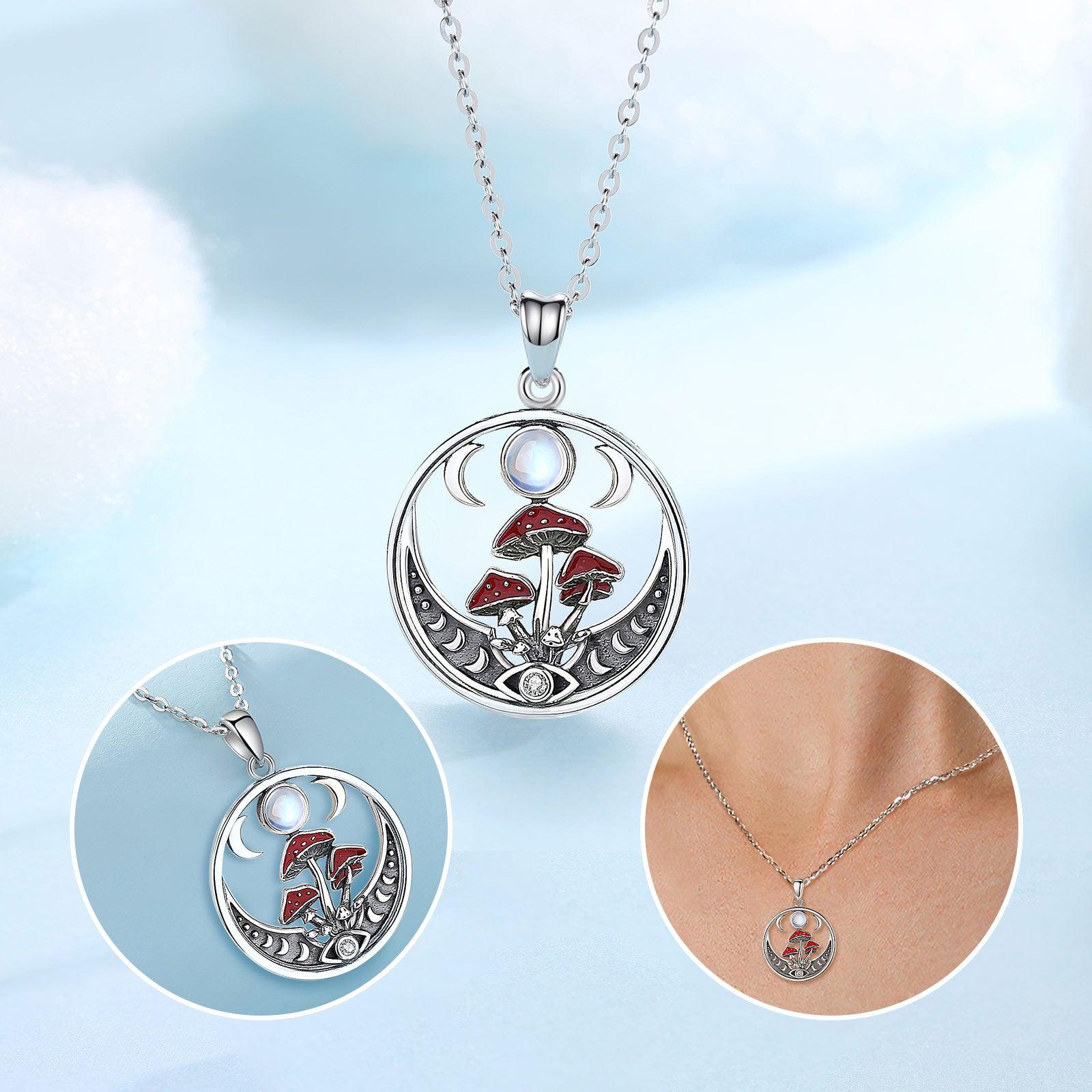 Mushroom Opal Triple Moon Necklace Witchy Jewelry-MoonChildWorld