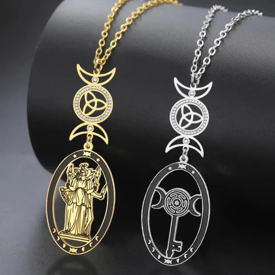 Triple Moon Goddess Necklace Hecate Goddess Wicca Necklace Pagan Jewelry-MoonChildWorld