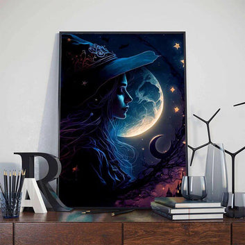 Fantasy Witch Halloween Posters Moon Witch Wall Art