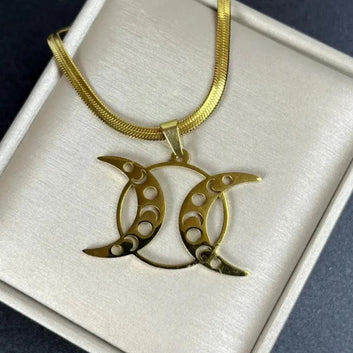 Wicca Triple Moon Necklace - Crescent Moon and Moon Phases Necklace-MoonChildWorld