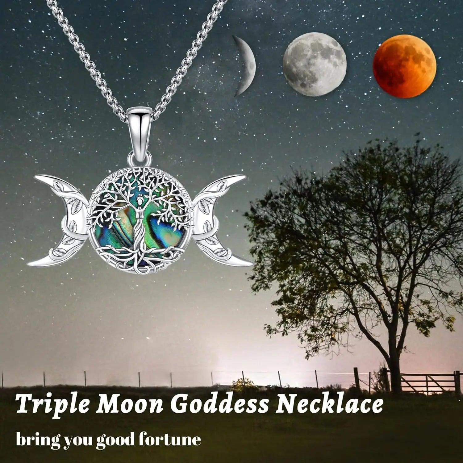 Wicca Triple Moon Necklace 925 Sterling Silver Tree of Life Necklace Pagan Jewelry-MoonChildWorld