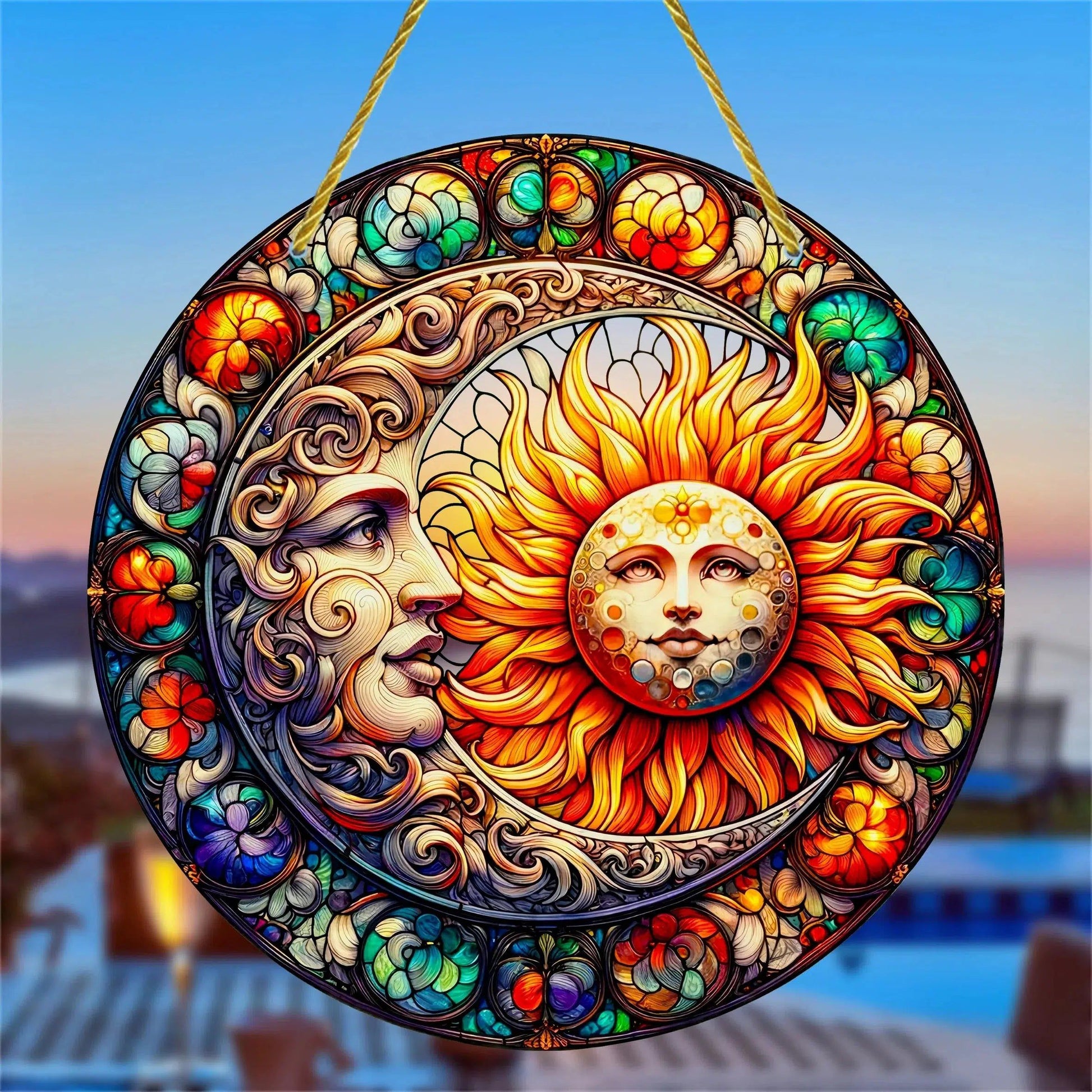 Wicca Sun Moon Suncatcher Wicca Acrylic Sign Sun Moon Window Decor-MoonChildWorld