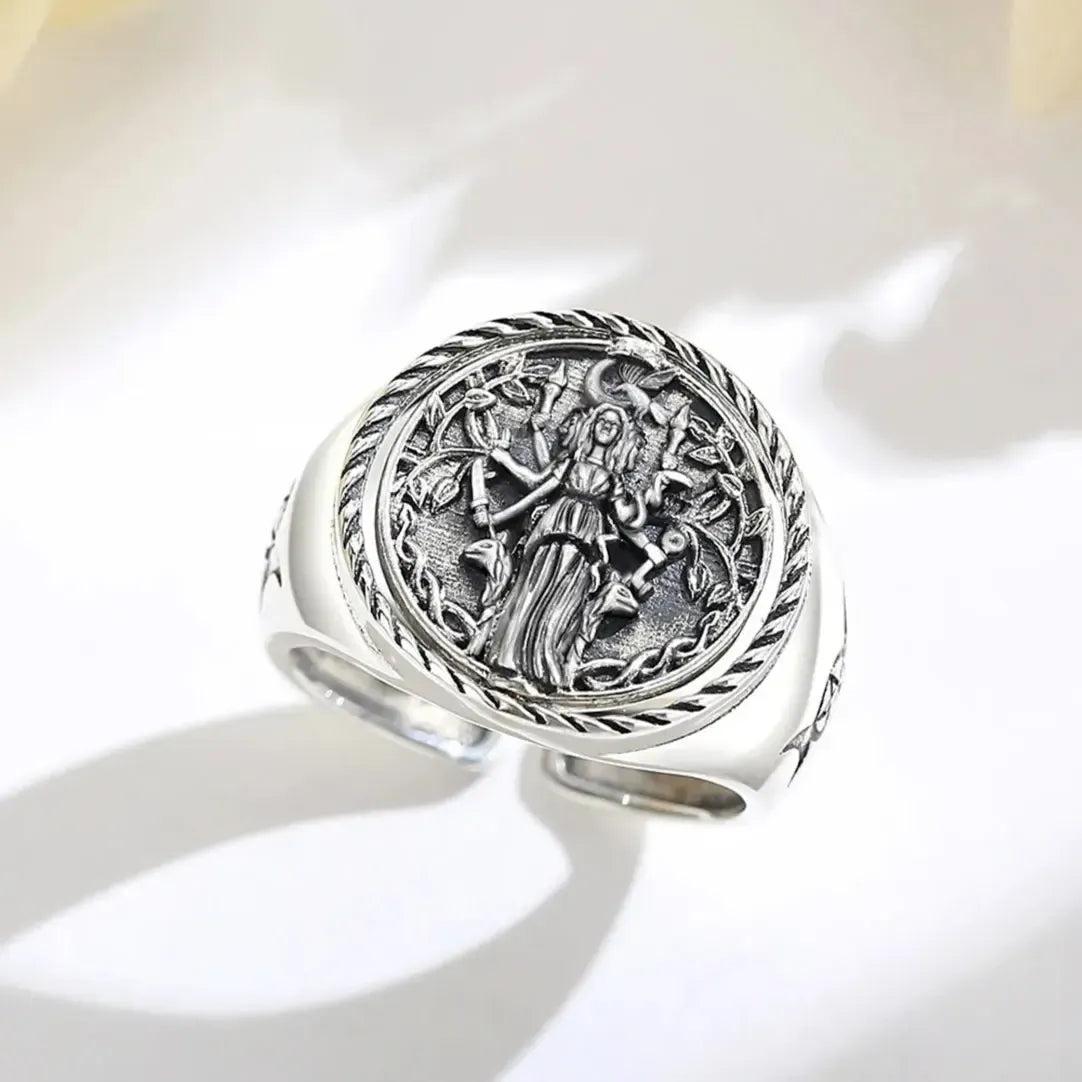 925 Sterling Silver Triple Moon Goddess Adjustable Ring Hecate Rotatable Amulet Ring Wiccan Pagan Jewelry-MoonChildWorld