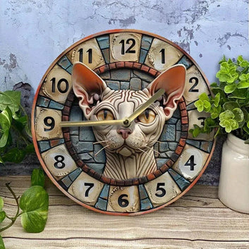 Wooden Wall Clock with Sphynx Cat Design - Cat Wall Clock-MoonChildWorld