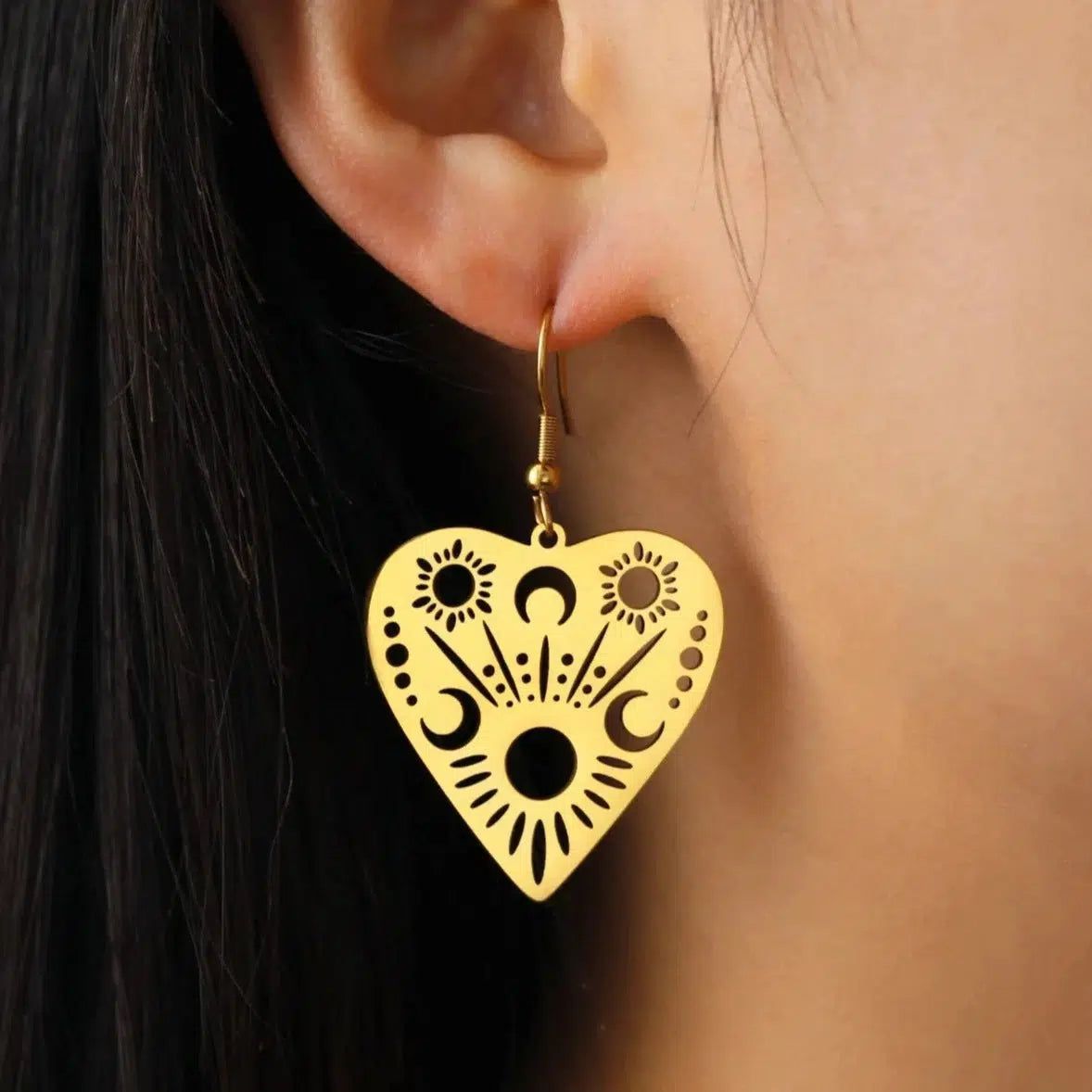 Ouija Planchette Sun Moon Earrings Witchcraft Gothic Earrings-MoonChildWorld