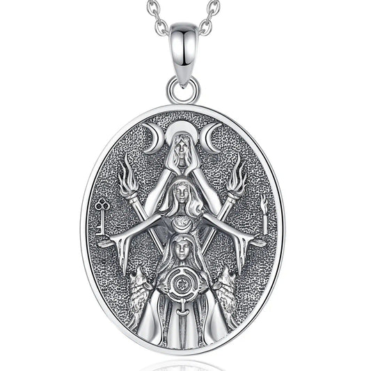 Triple Moon Goddess Necklace Hecate Amulet Pendant Triple Goddess Jewelry-MoonChildWorld