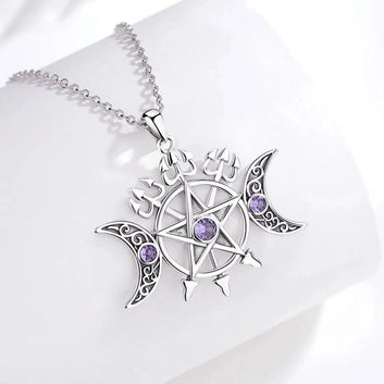 Triple Moon Pentacle Necklace Witch Jewelry-MoonChildWorld