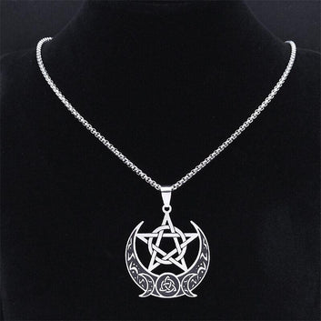 Witch Knot Pentacle Triple Moon Necklace Wicca Jewelry-MoonChildWorld