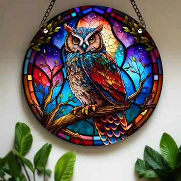 Spirit Owl Suncatcher Witchy Acrylic Round Sign-MoonChildWorld