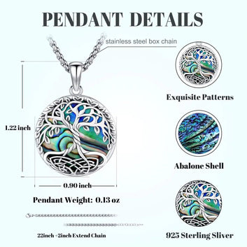 925 Sterling Silver Tree of Life Necklace Abalone Shell Celtic Knot Pagan Jewelry-MoonChildWorld