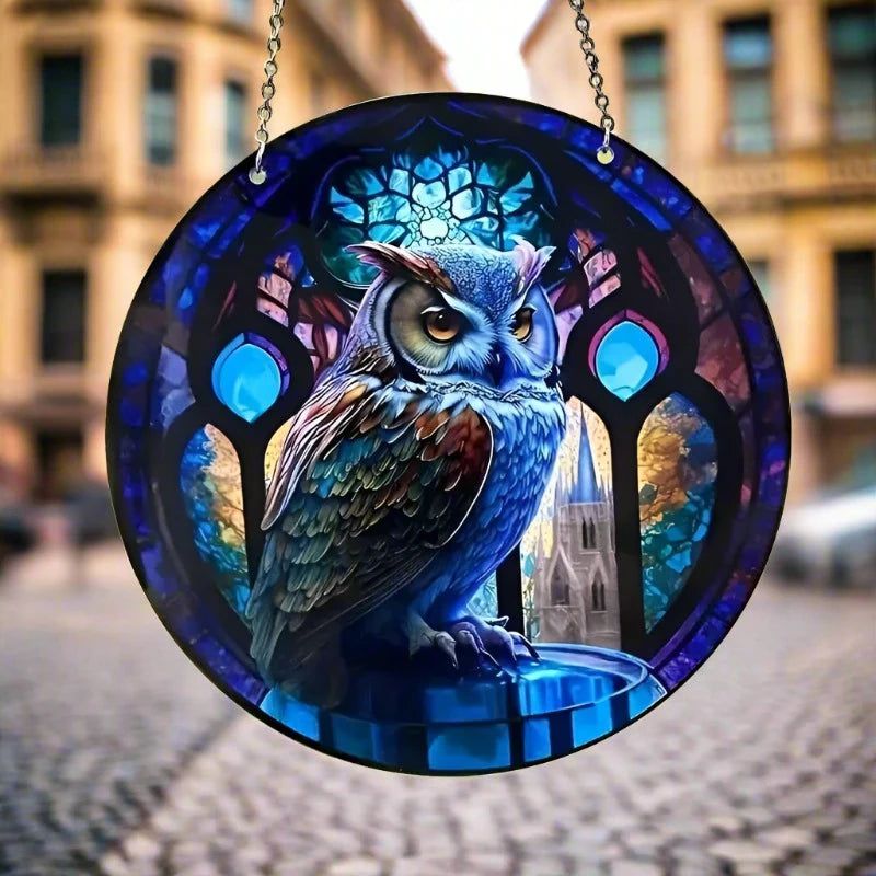 Spirit Owl Suncatcher Witchy Acrylic Round Sign-MoonChildWorld