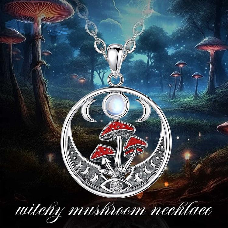 Mushroom Opal Triple Moon Necklace Witchy Jewelry-MoonChildWorld
