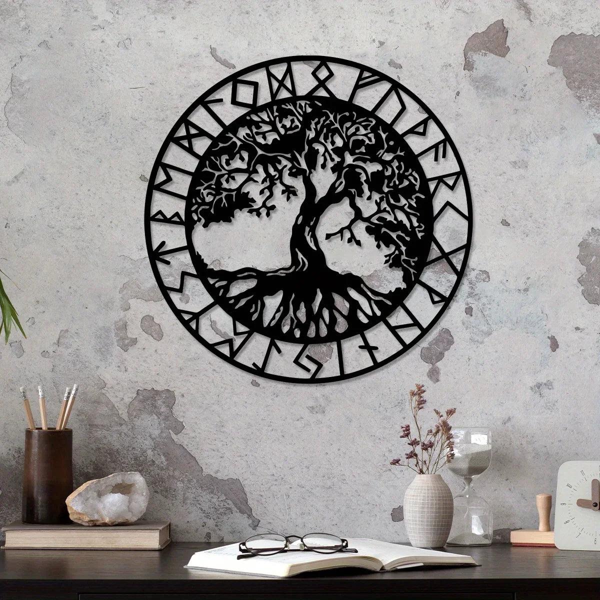 Runes Tree of Life Viking Metal Sign Pagan Wall Art Home Decor-MoonChildWorld