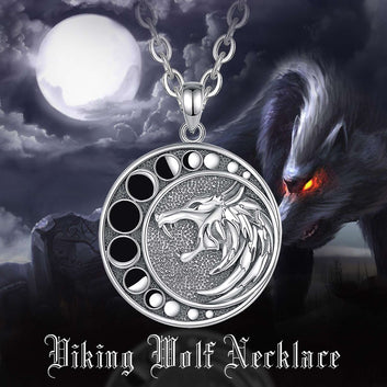 Viking Moon Wolf Necklace Moon Phase Witchy Jewelry