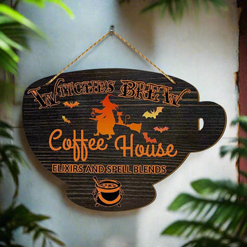 Halloween Wooden Sign for Coffee House: Witches' Brew, Elixirs and Spell Blends-MoonChildWorld