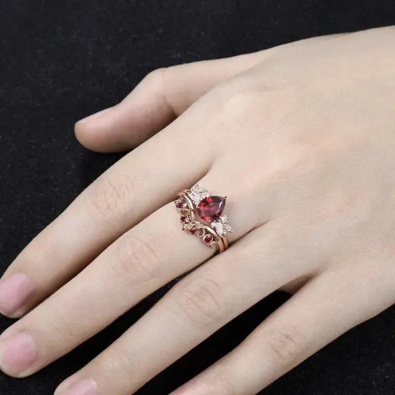 Red Zircon Crystal Celtic Knot Triple Moon Wiccan Ring Witch Jewelry-MoonChildWorld