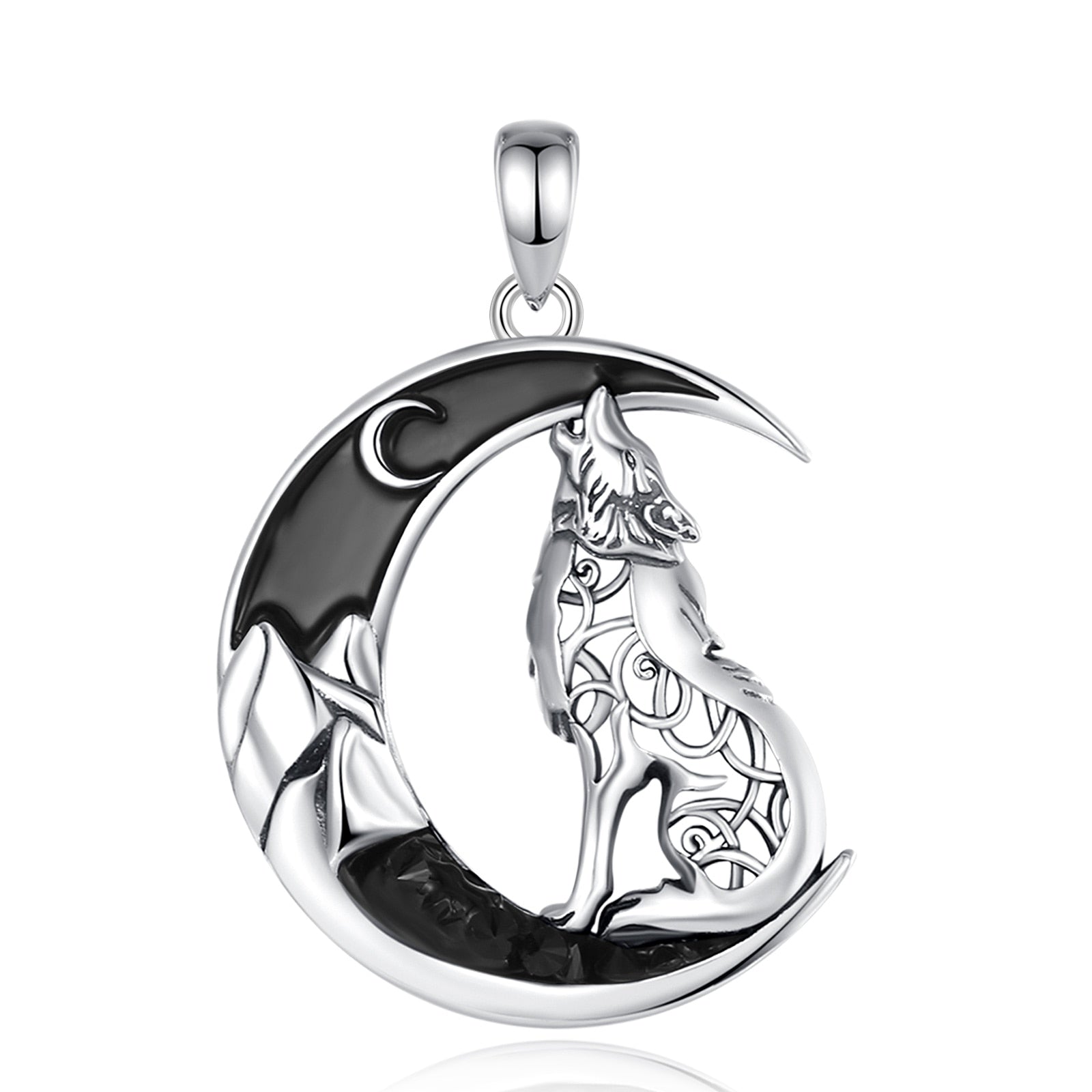 Celtic Wolf Necklace Black Zircon Moon Jewelry-MoonChildWorld