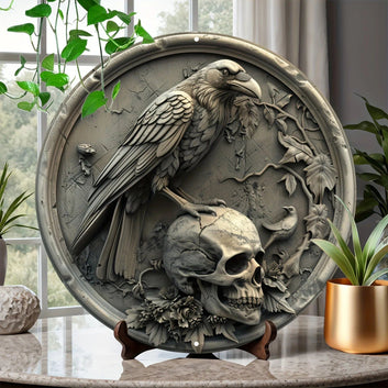 Skull Crow Gothic Metal Sign Halloween Decor-MoonChildWorld