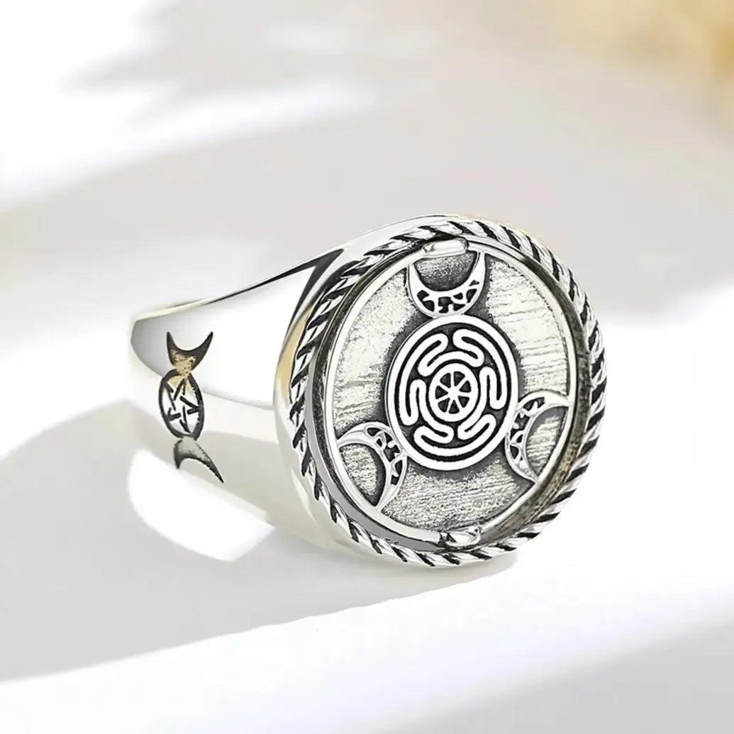 925 Sterling Silver Triple Moon Goddess Adjustable Ring Hecate Rotatable Amulet Ring Wiccan Pagan Jewelry-MoonChildWorld