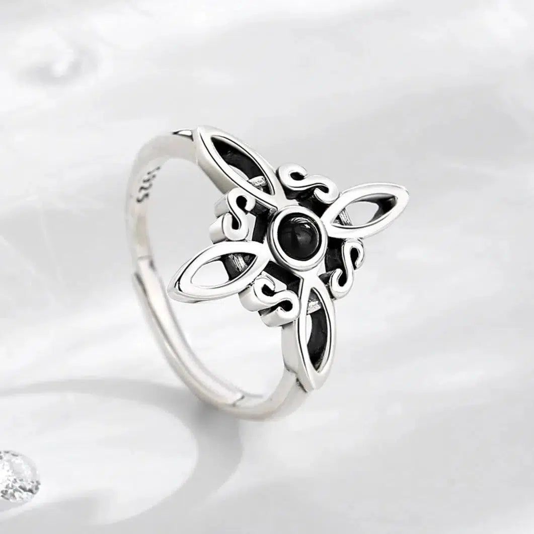 Obsidian Irish Celtic Knot Witchcraft Ring Wicca Jewelry-MoonChildWorld