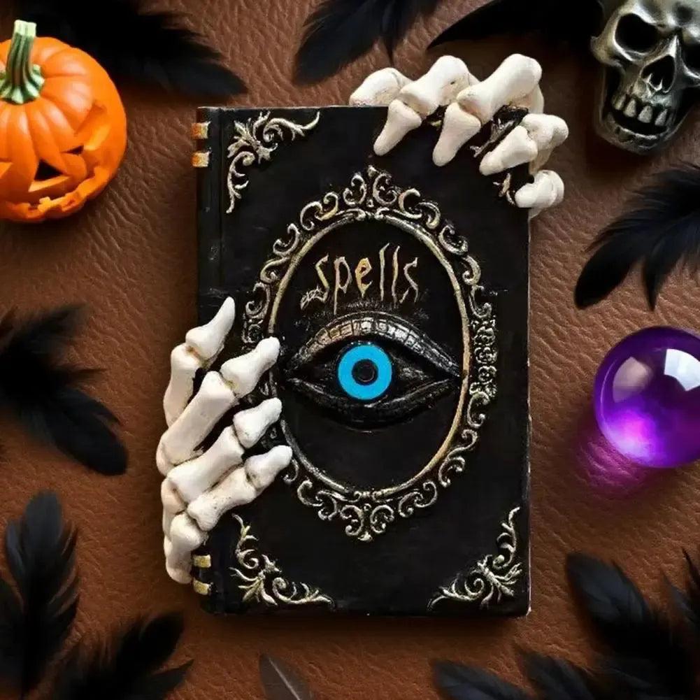Spooky Halloween Decoration Skeleton Hand Ghostly Resin Book Sculpture-MoonChildWorld