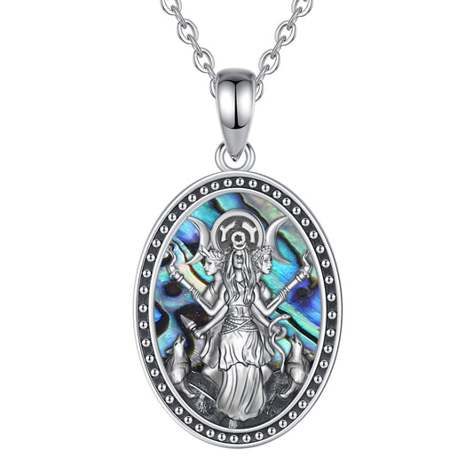 Natural Abalone Triple Moon Goddess Necklace Hecate Amulet Jewelry