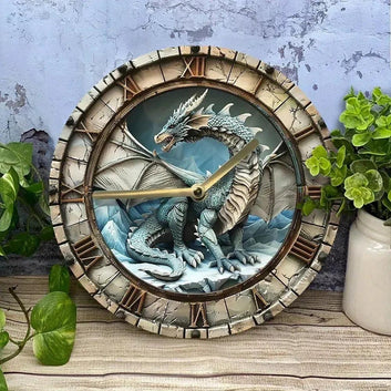 Wooden wall clock with a dragon - Mythical Dragon Wall Clock-MoonChildWorld
